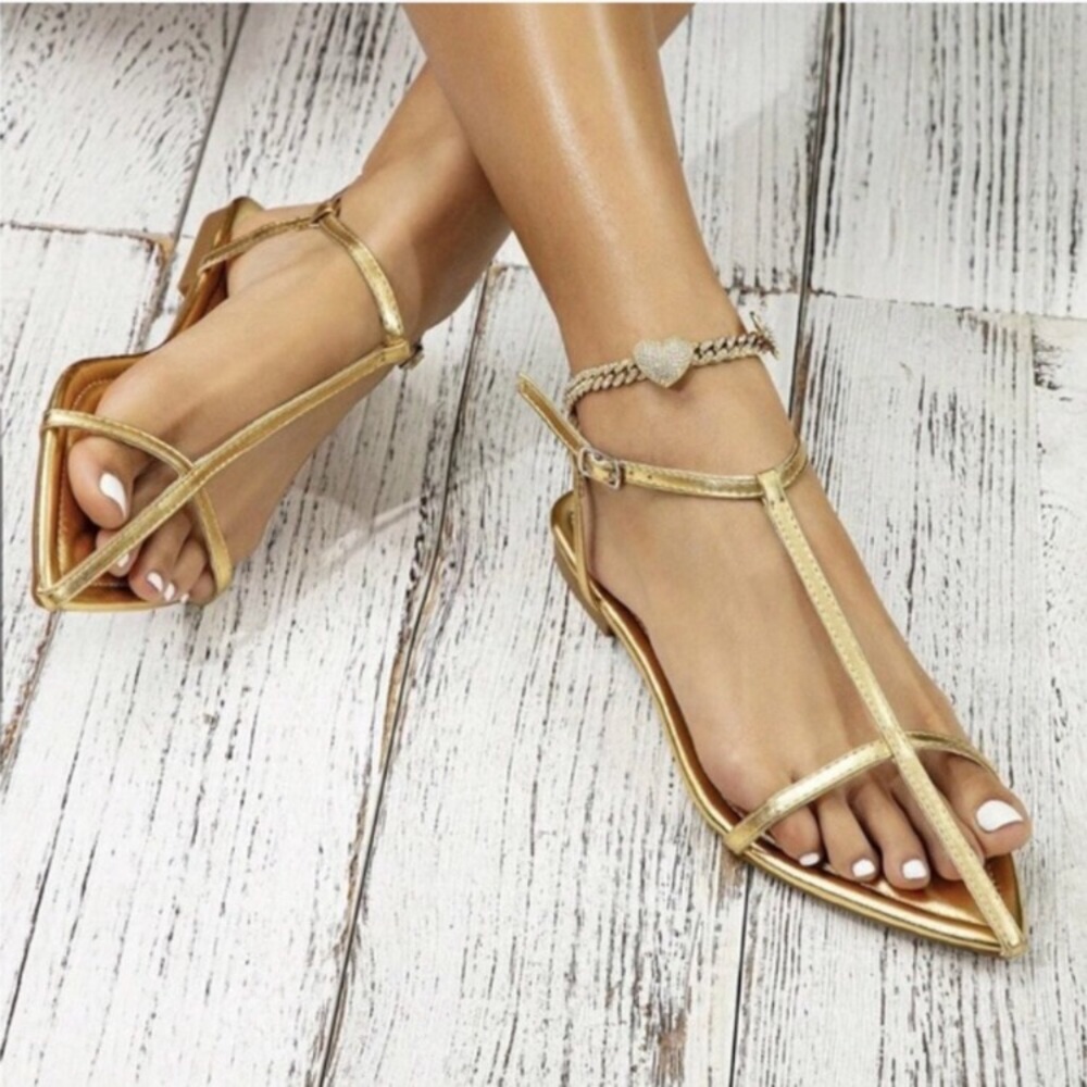 Metallic Ankle Strap Sandals gold new
